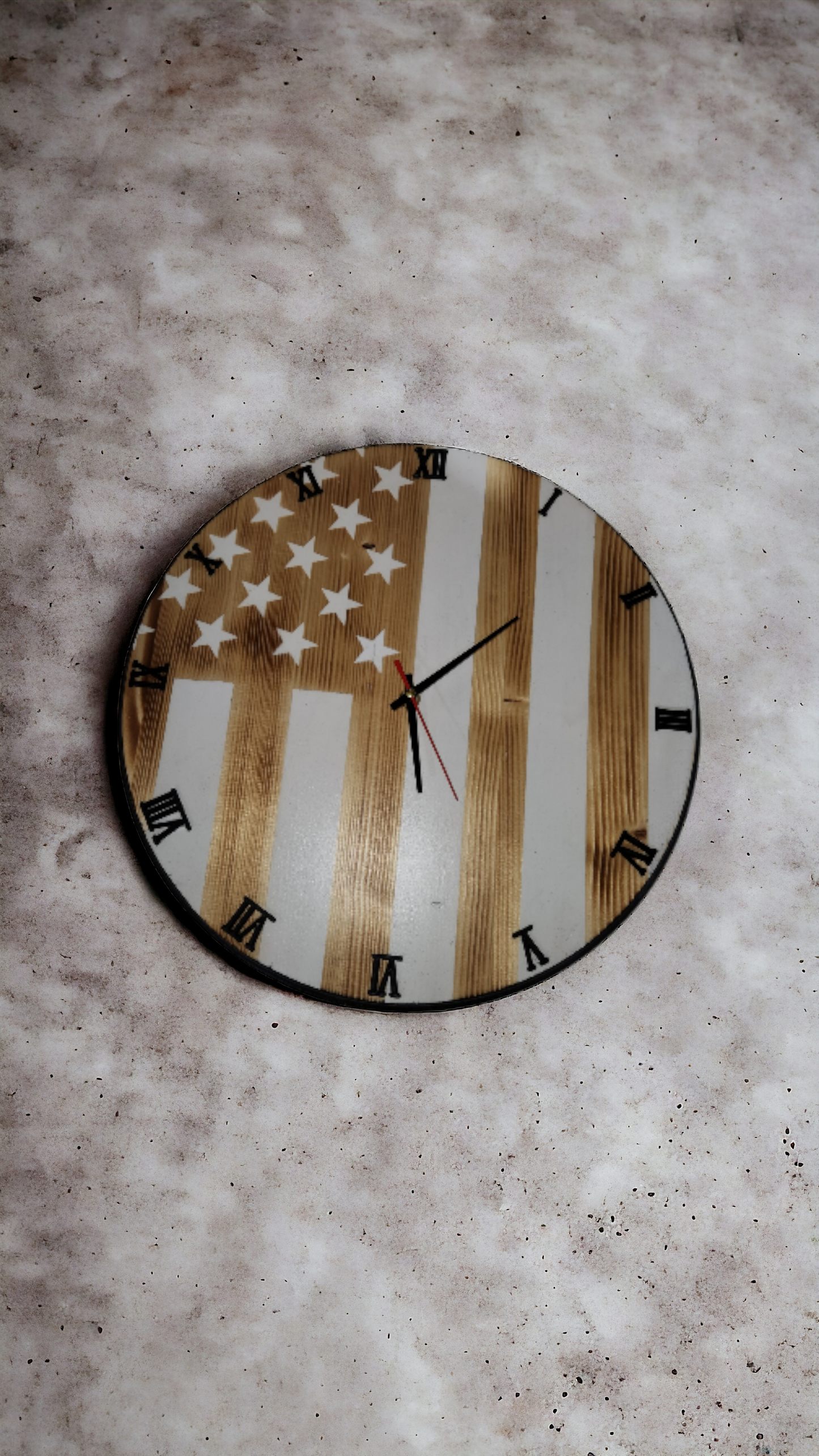 Natural & White American Flag Solid Wood Clock