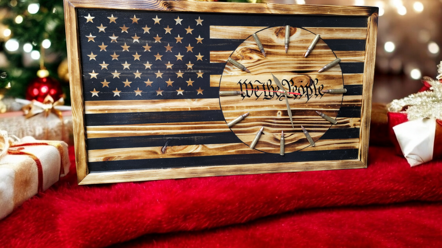 "We The People" Solid Wood Pine Clock 25.5" x 14.5"