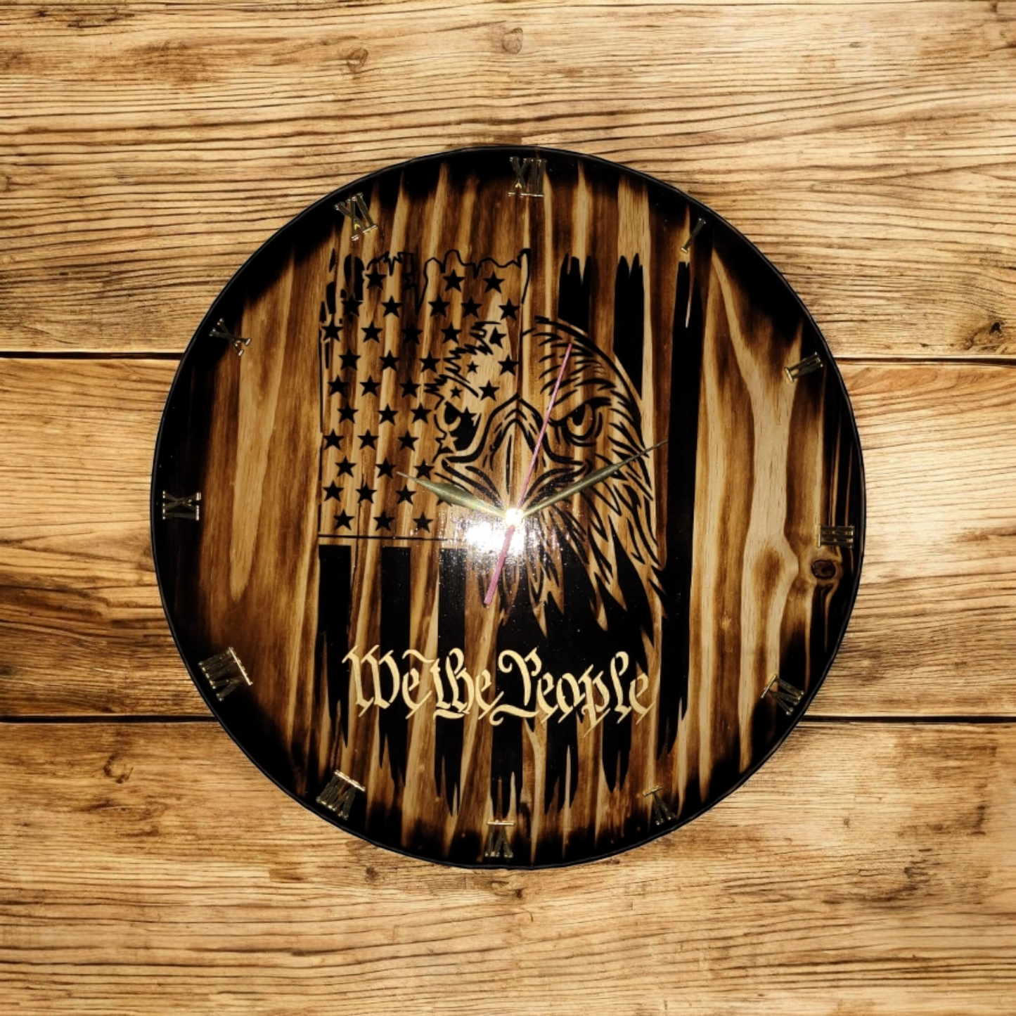 Eagle Head "We The People" 18" Solid Wood Clock