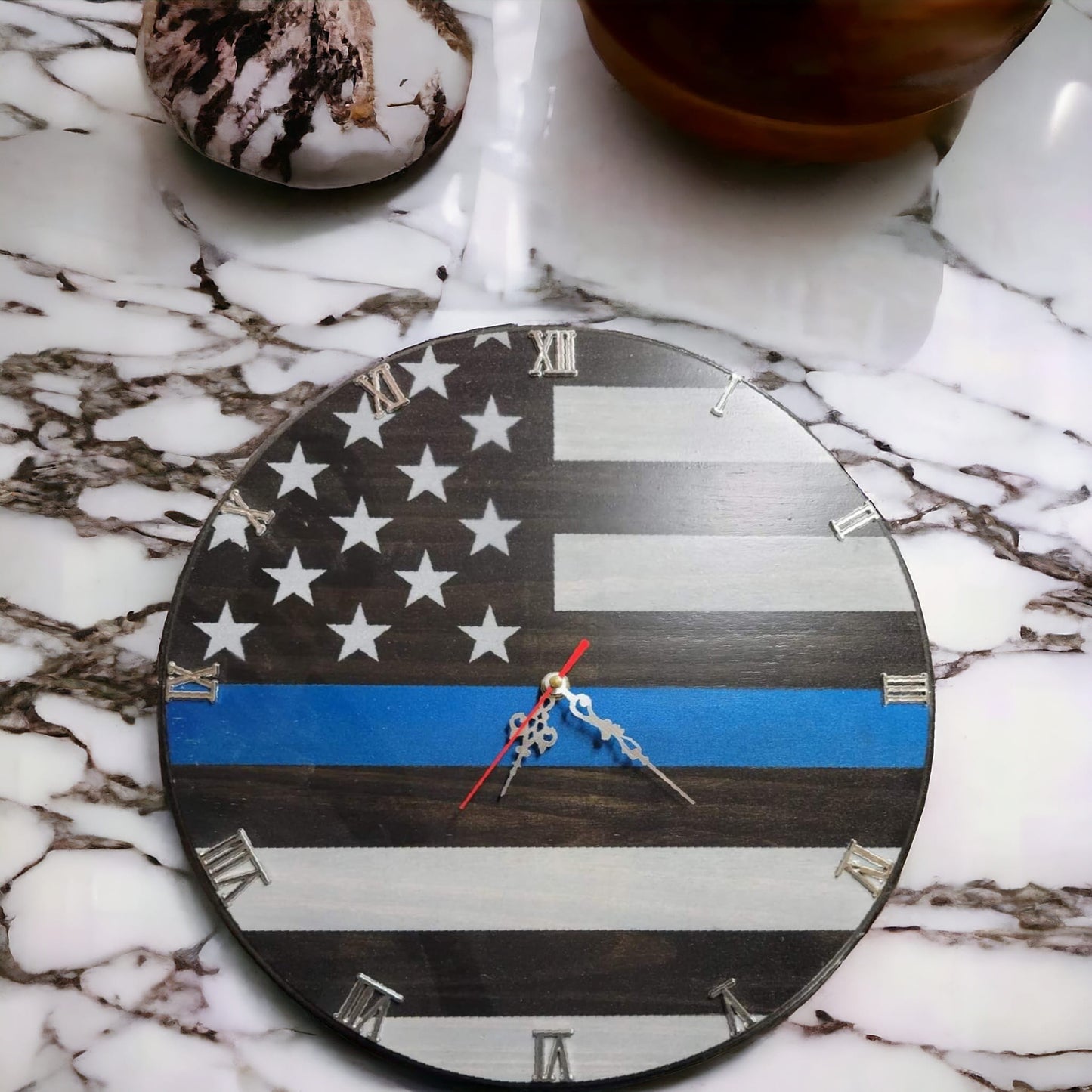 Thin Blue Line Solid Wood Clock