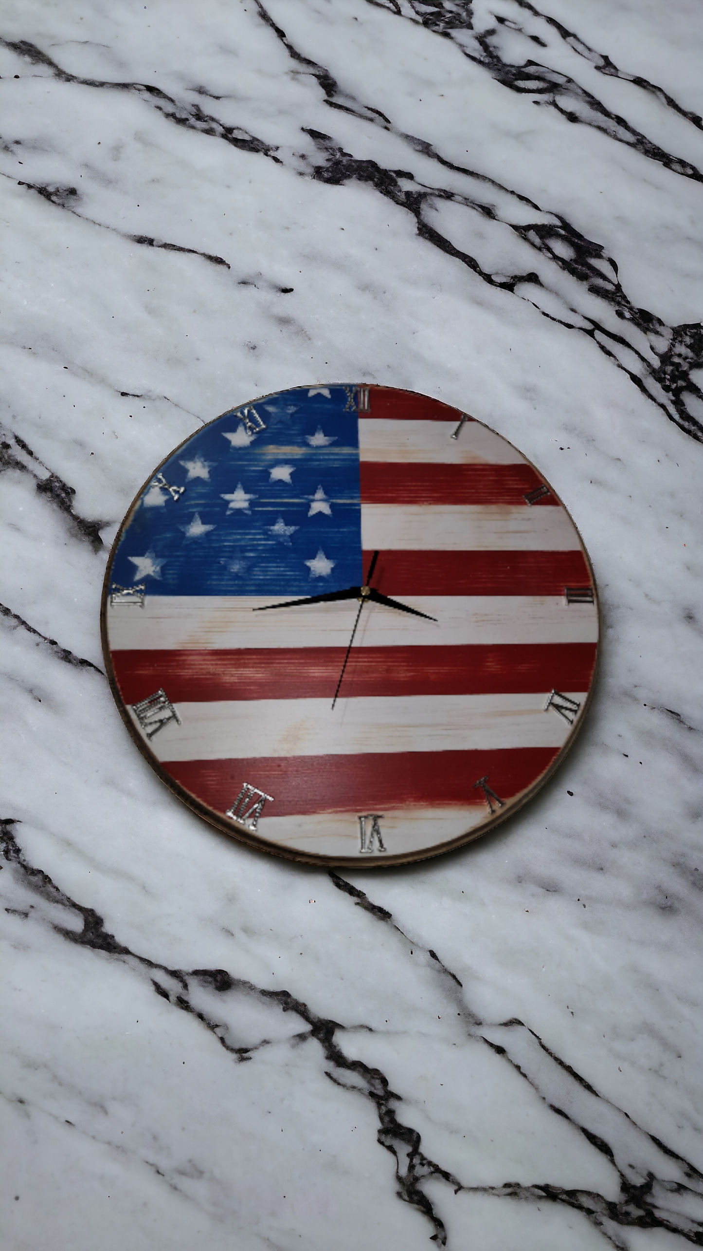 American Flag Wooden Clock