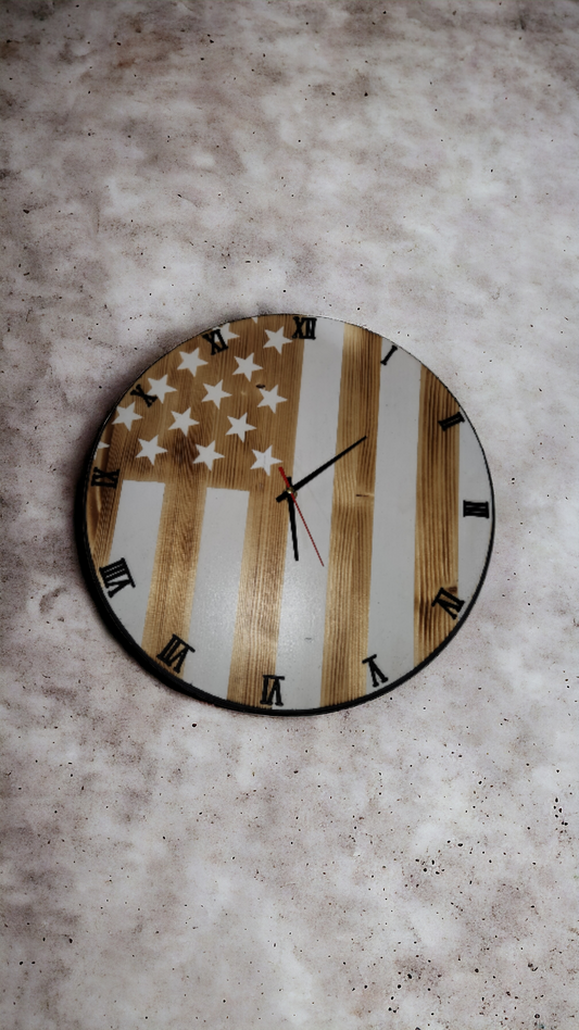 Natural & White American Flag Clock