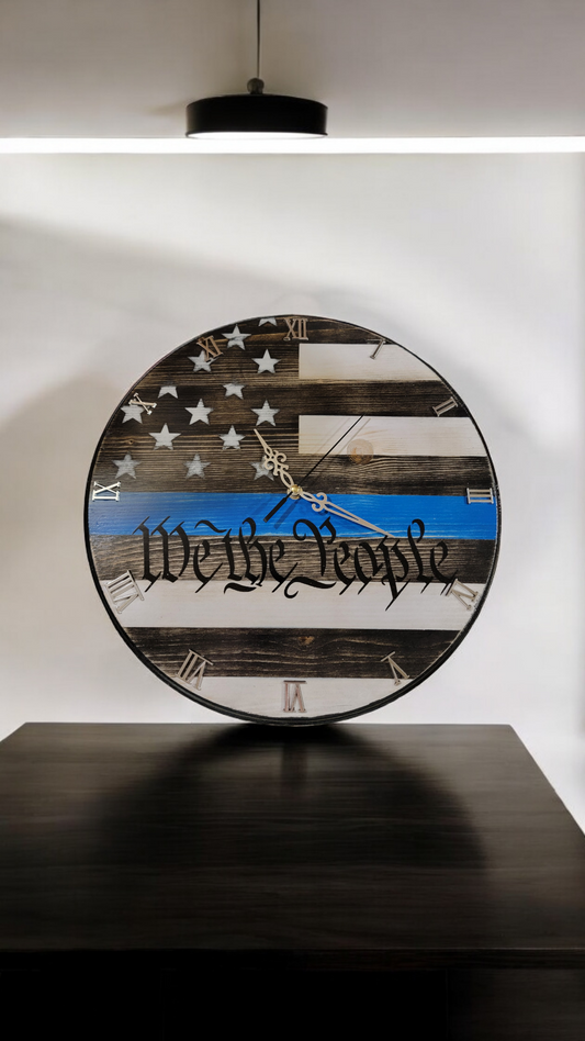 Solid Wood Clock We the People Thin Blue Line
