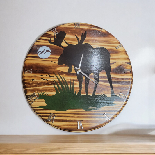 Moose Solid Pine Clock