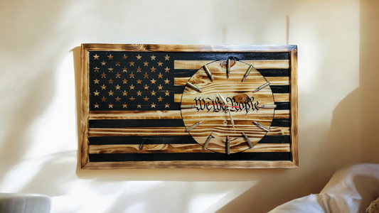 "We The People" Solid Wood Pine Clock 25.5" x 14.5"